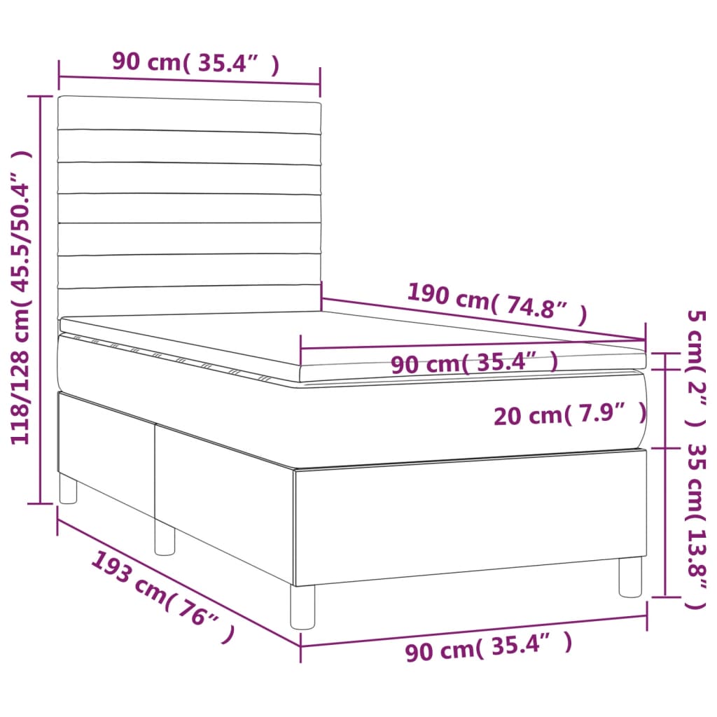 Κρεβάτι Boxspring με Στρώμα Πράσινο 90x190 εκ.Υφασμάτινο