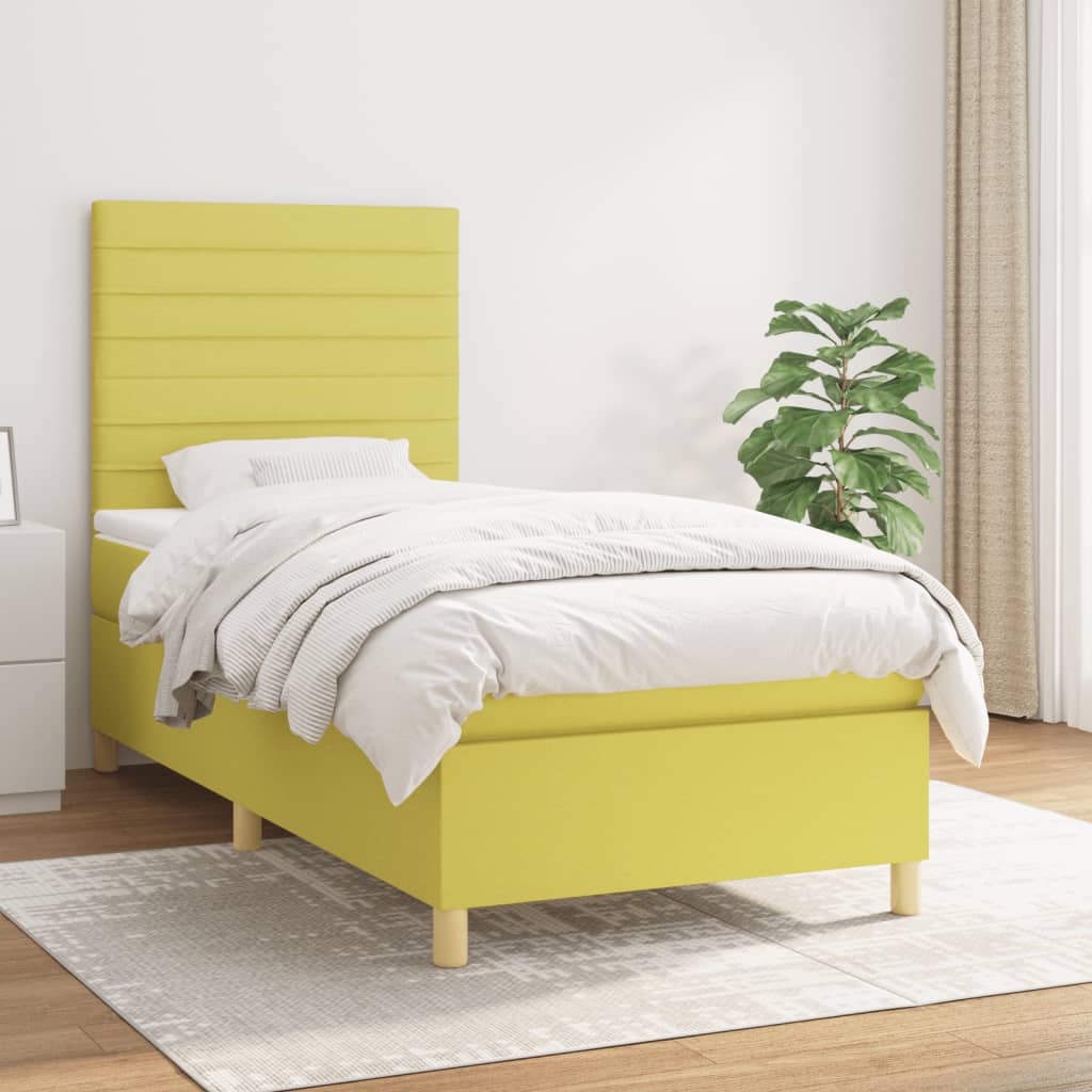 Κρεβάτι Boxspring με Στρώμα Πράσινο 90x190 εκ.Υφασμάτινο