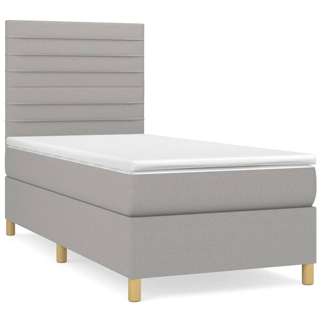 Κρεβάτι Boxspring με Στρώμα Ανοιχτό Γκρι 90x200 εκ. Υφασμάτινο