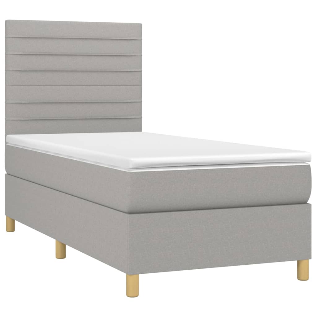 Κρεβάτι Boxspring με Στρώμα Ανοιχτό Γκρι 90x200 εκ. Υφασμάτινο