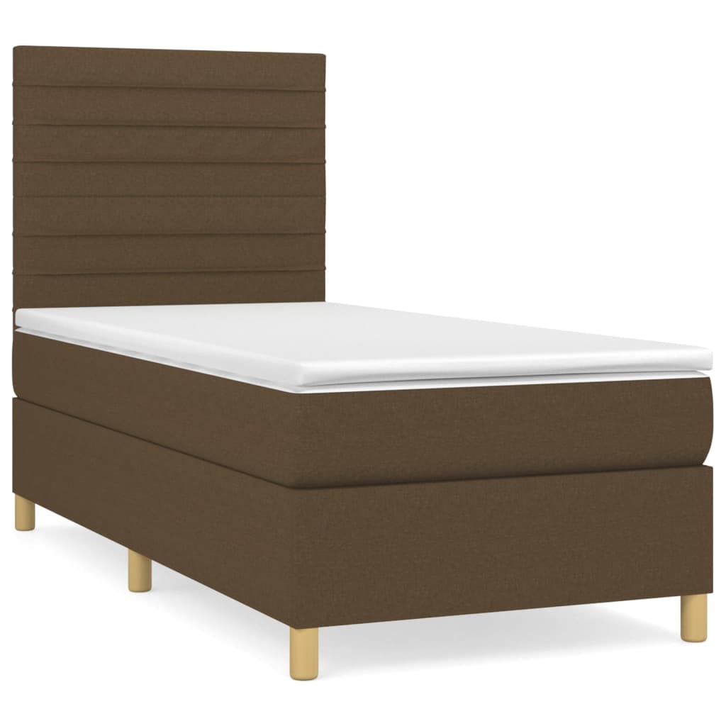Κρεβάτι Boxspring με Στρώμα Σκούρο Καφέ 90x200 εκ. Υφασμάτινο
