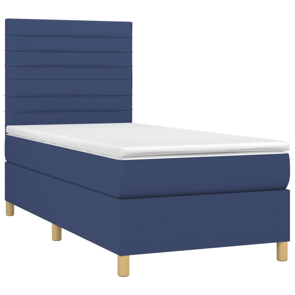 Κρεβάτι Boxspring με Στρώμα Μπλε 90x200 εκ.Υφασμάτινο