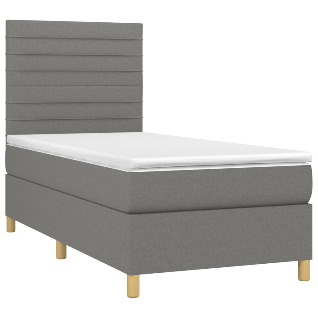 Κρεβάτι Boxspring με Στρώμα Σκούρο Γκρι 100x200 εκ. Υφασμάτινο