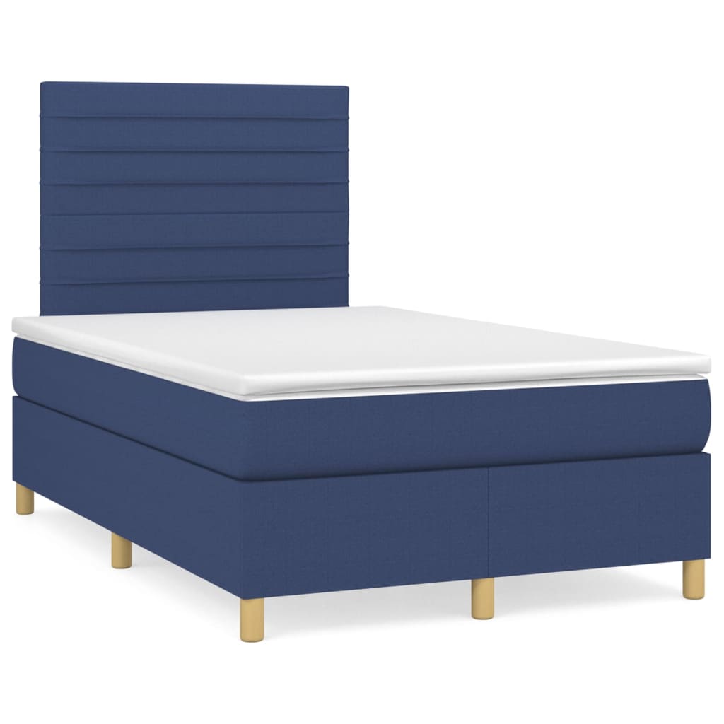 Κρεβάτι Boxspring με Στρώμα Μπλε 120x200 εκ. Υφασμάτινο