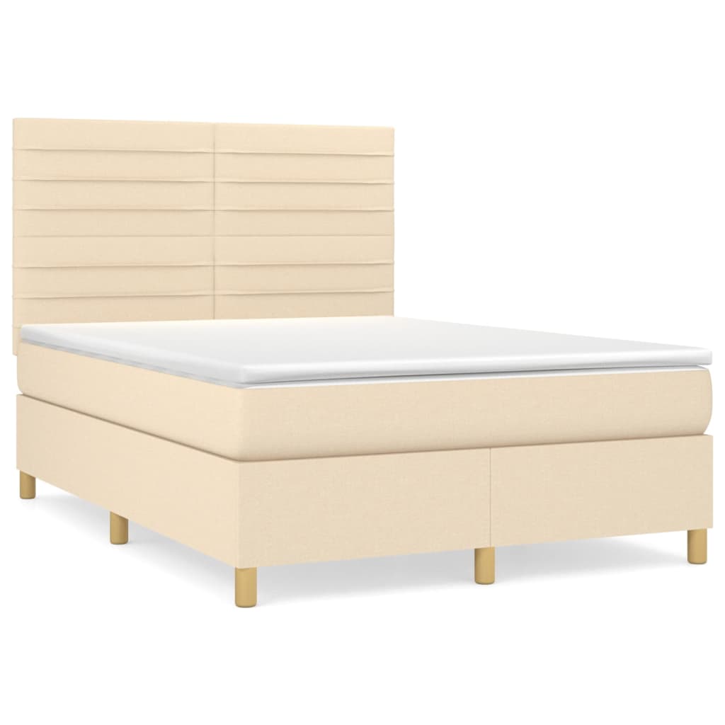 Κρεβάτι Boxspring με Στρώμα Κρεμ 140x190 εκ. Υφασμάτινο - Pakobazaar