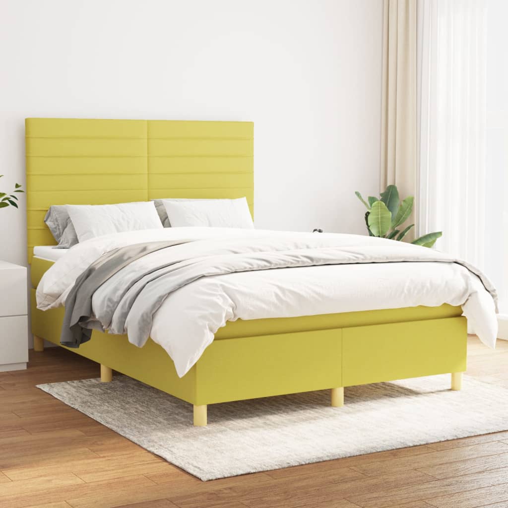 Κρεβάτι Boxspring με Στρώμα Πράσινο 140x190 εκ. Υφασμάτινο