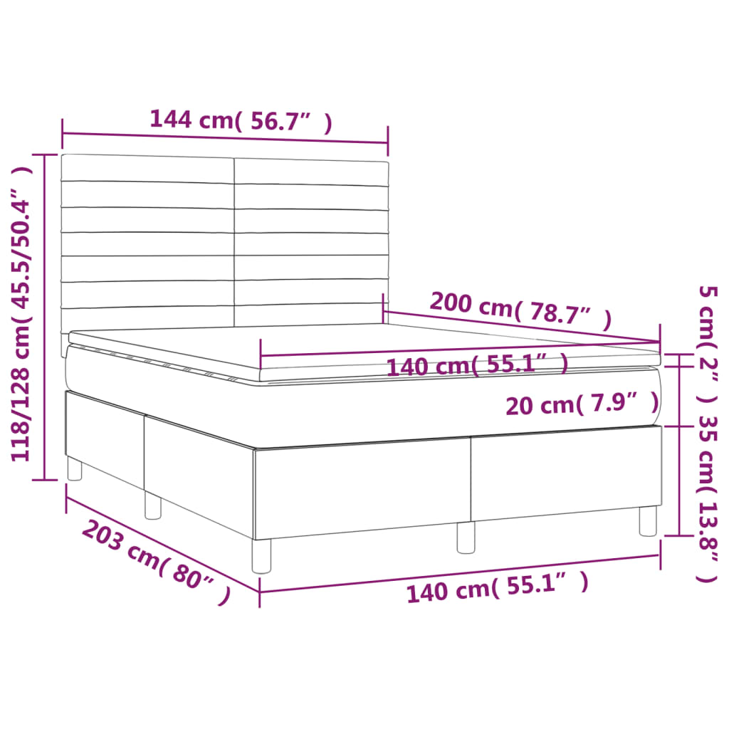 Κρεβάτι Boxspring με Στρώμα Πράσινο 140x200 εκ.Υφασμάτινο
