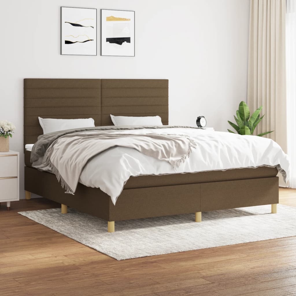 Κρεβάτι Boxspring με Στρώμα Σκούρο Καφέ 160x200 εκ Υφασμάτινο - Pakobazaar