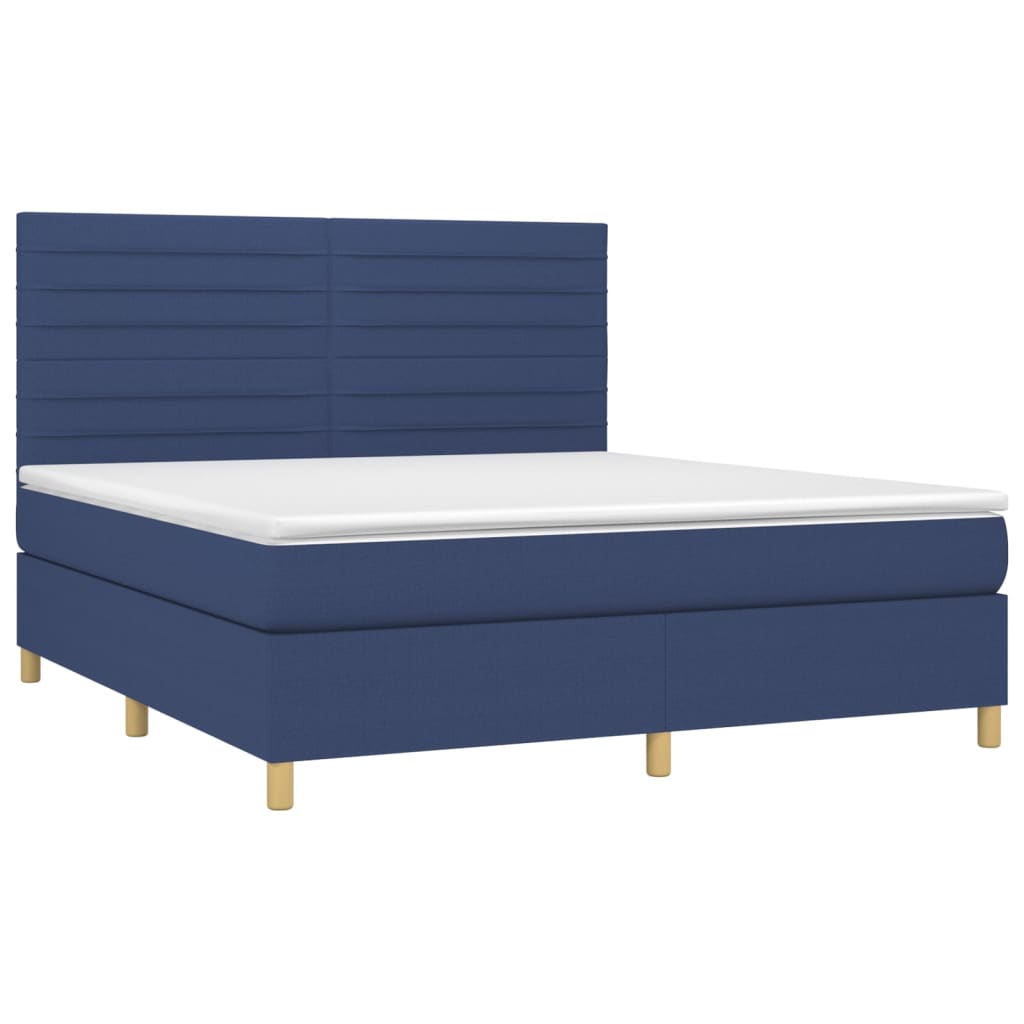 Κρεβάτι Boxspring με Στρώμα Μπλε 160x200 εκ. Υφασμάτινο - Pakobazaar