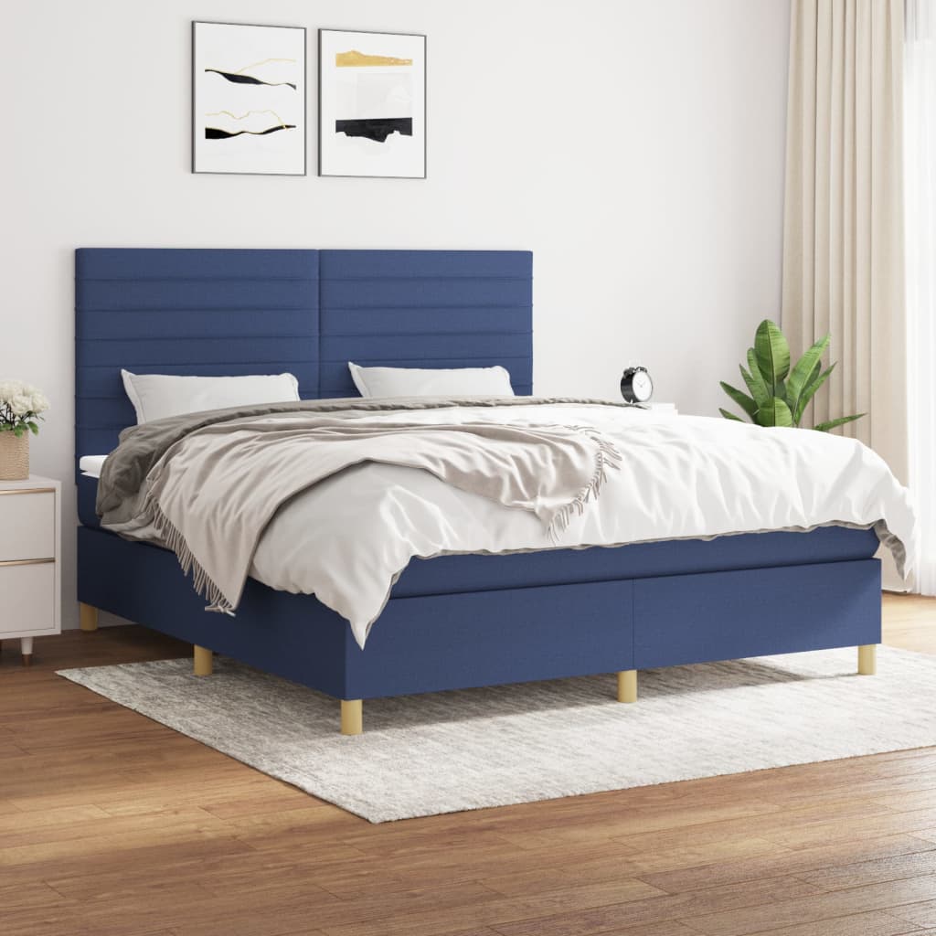 Κρεβάτι Boxspring με Στρώμα Μπλε 160x200 εκ. Υφασμάτινο - Pakobazaar