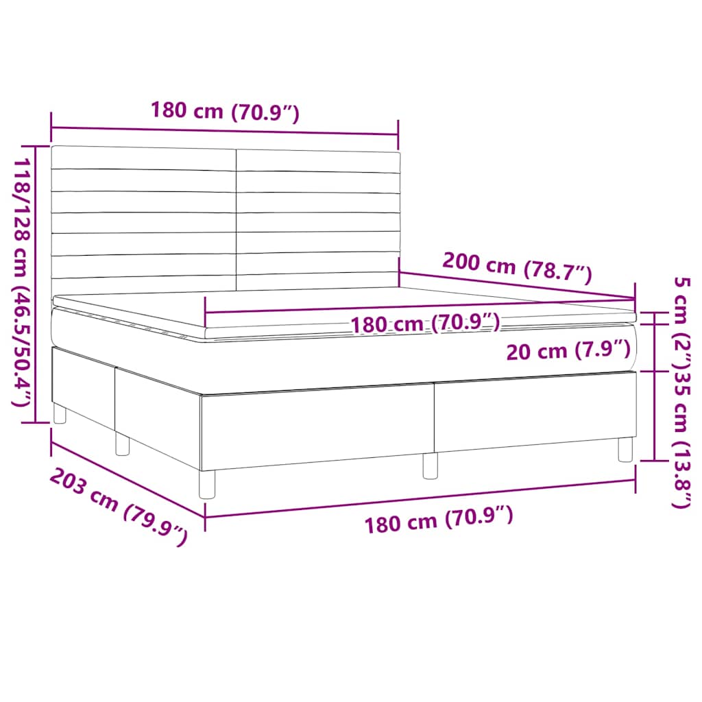 Κρεβάτι Boxspring με Στρώμα Σκούρο Καφέ 180x200 εκ Υφασμάτινο - Pakobazaar