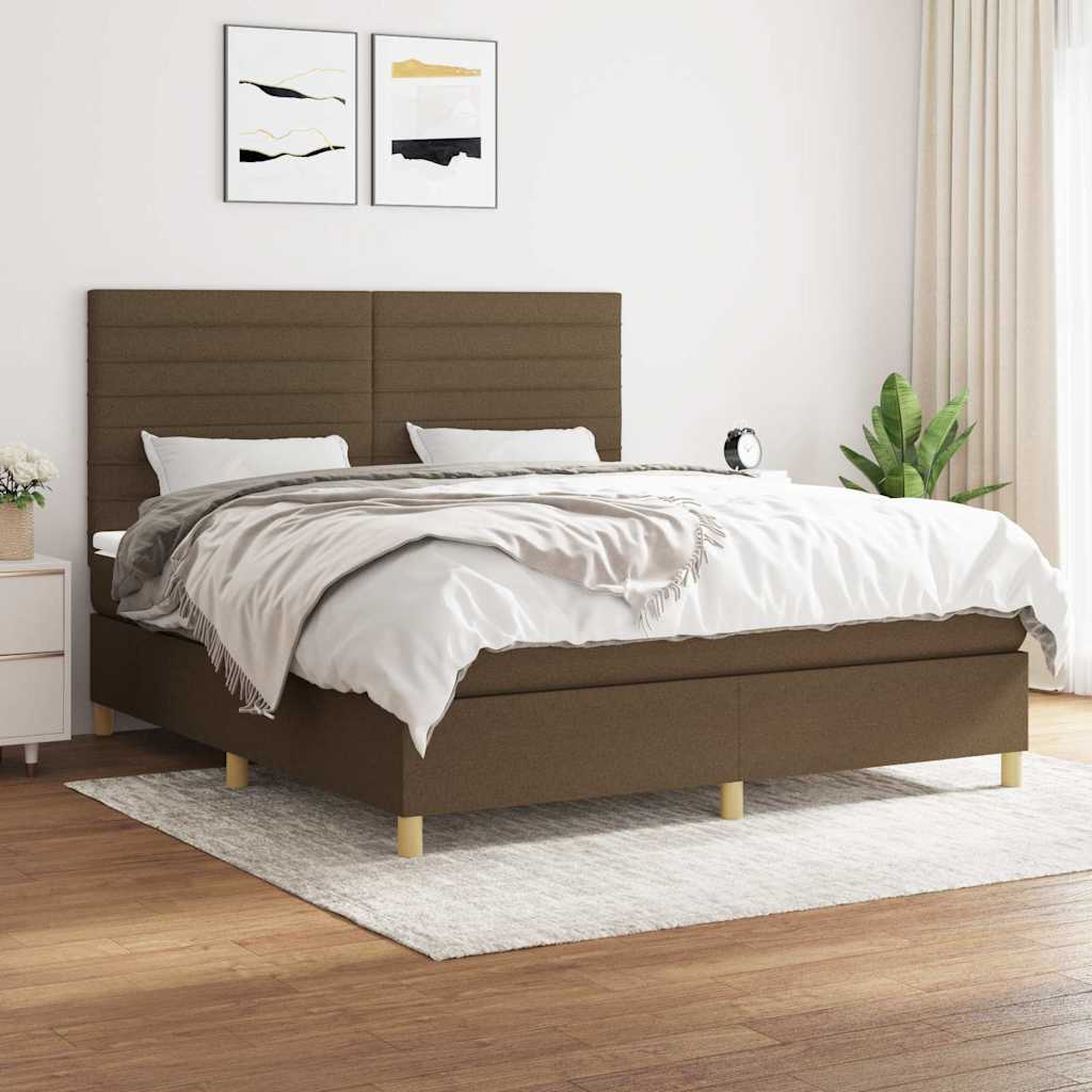 Κρεβάτι Boxspring με Στρώμα Σκούρο Καφέ 180x200 εκ Υφασμάτινο - Pakobazaar