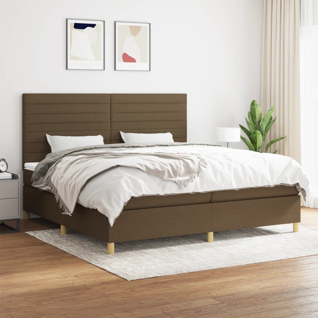 Κρεβάτι Boxspring με Στρώμα Σκούρο Καφέ 200x200 εκ. Υφασμάτινο