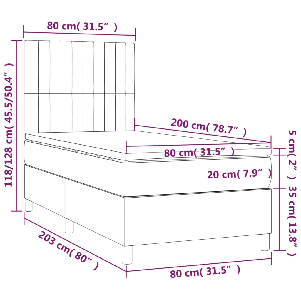 Κρεβάτι Boxspring με Στρώμα Taupe 80x200 εκ. Υφασμάτινο