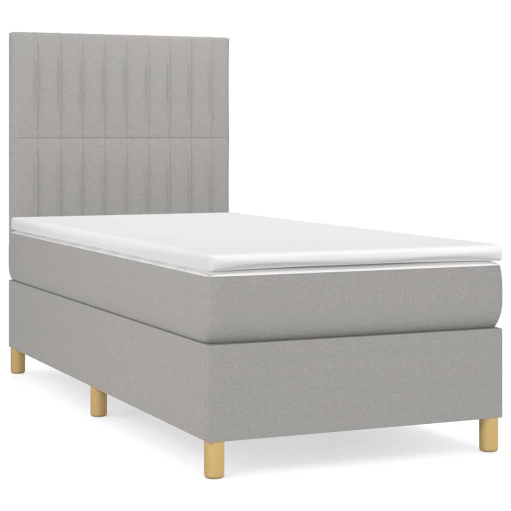 Κρεβάτι Boxspring με Στρώμα Ανοιχτό Γκρι 90x200 εκ. Υφασμάτινο