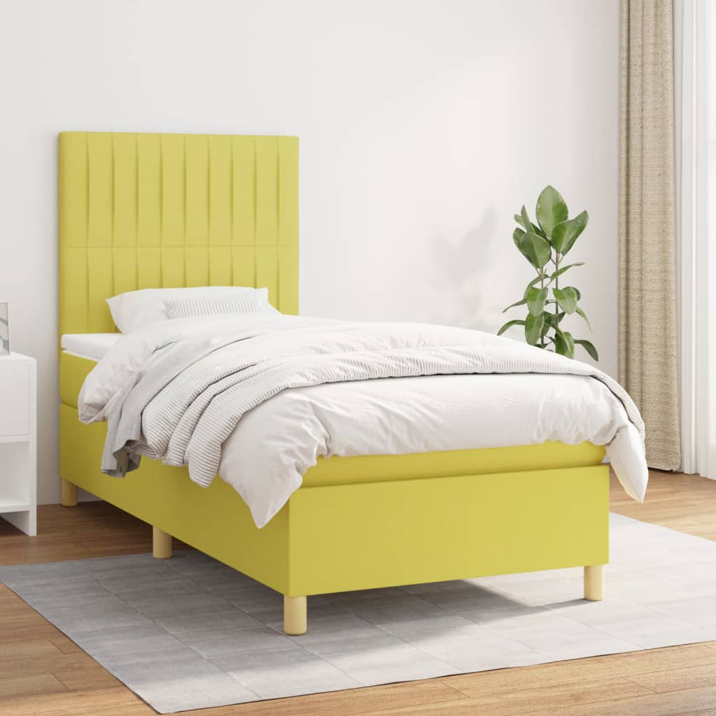 Κρεβάτι Boxspring με Στρώμα Πράσινο 90x200 εκ. Υφασμάτινο