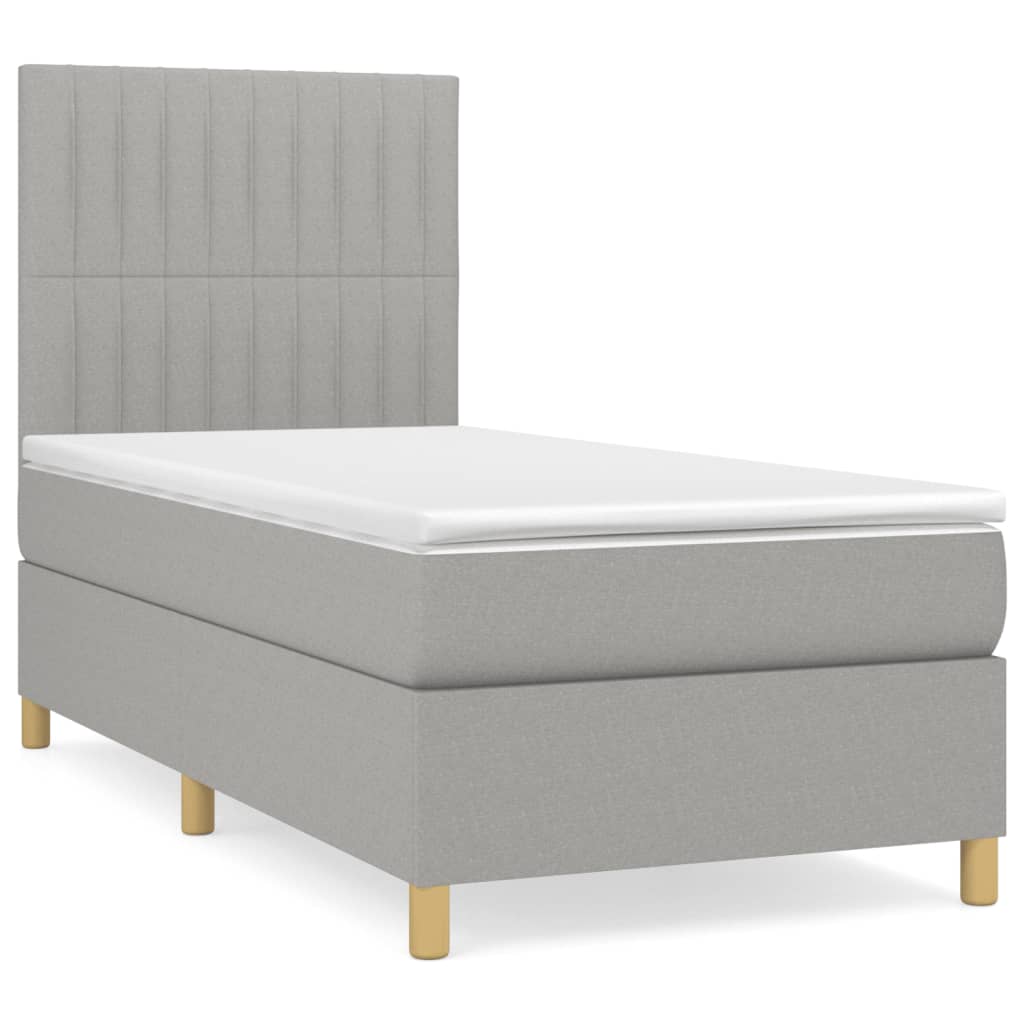 Κρεβάτι Boxspring με Στρώμα Ανοιχτό Γκρι 100x200 εκ. Υφασμάτινο