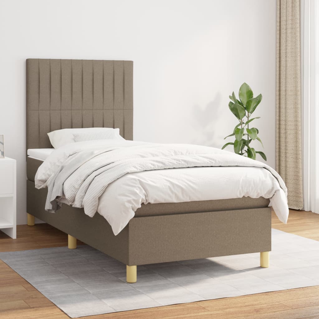 Κρεβάτι Boxspring με Στρώμα Taupe 100 x 200 εκ. Υφασμάτινο - Pakobazaar