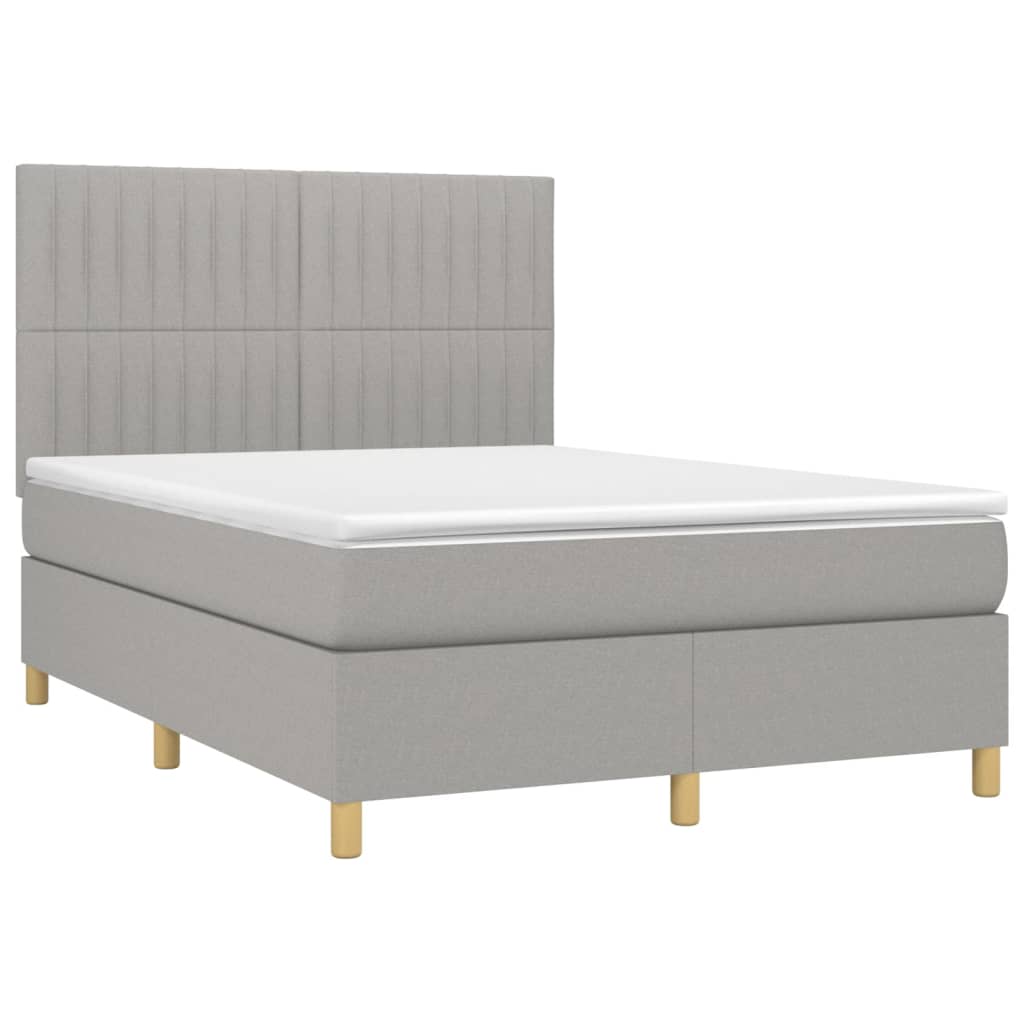 Κρεβάτι Boxspring με Στρώμα Ανοιχτό Γκρι 140x190 εκ. Υφασμάτινο