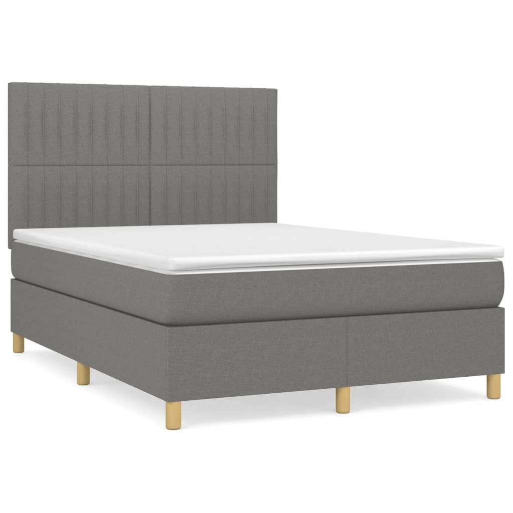 Κρεβάτι Boxspring με Στρώμα Σκούρο Γκρι 140x190 εκ. Υφασμάτινο