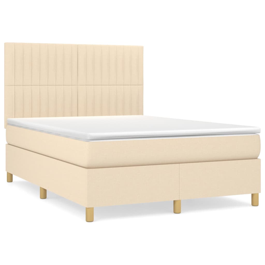 Κρεβάτι Boxspring με Στρώμα Κρεμ 140x190 εκ. Υφασμάτινο - Pakobazaar