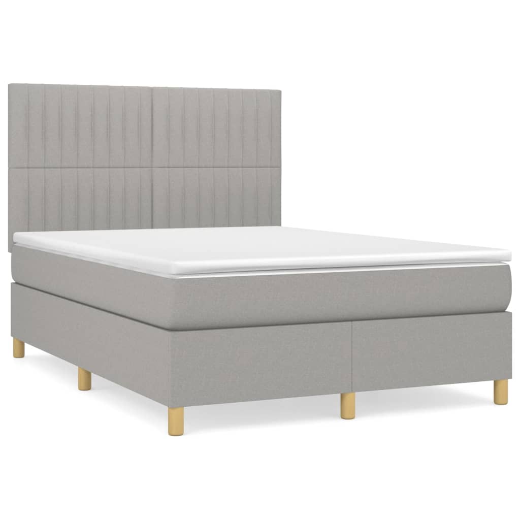 Κρεβάτι Boxspring με Στρώμα Ανοιχτό Γκρι 140x200 εκ. Υφασμάτινο
