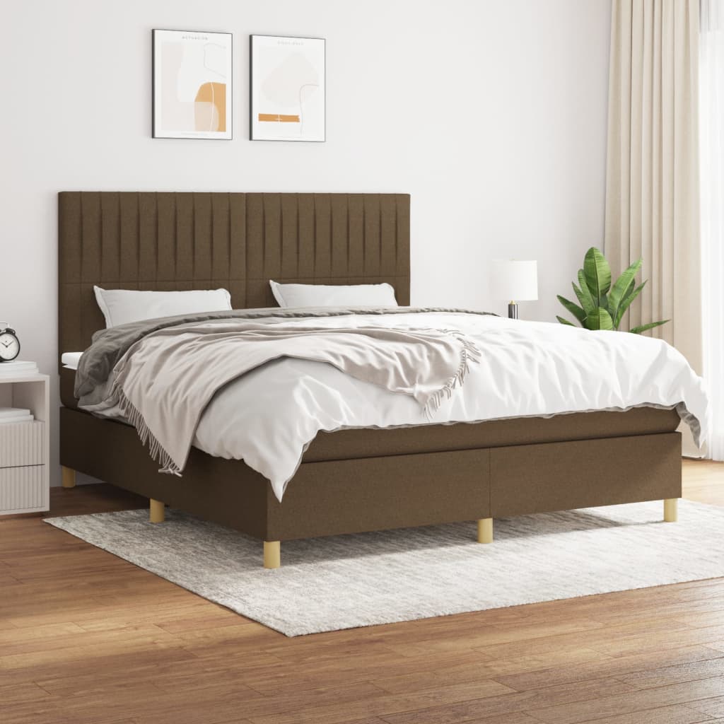 Κρεβάτι Boxspring με Στρώμα Σκούρο Καφέ 160x200 εκ Υφασμάτινο - Pakobazaar
