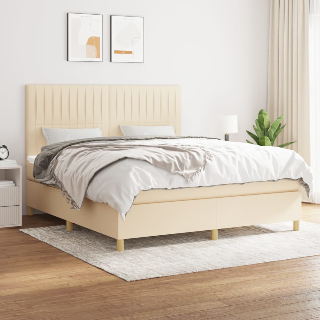 Κρεβάτι Boxspring με Στρώμα Κρεμ 160x200 εκ. Υφασμάτινο