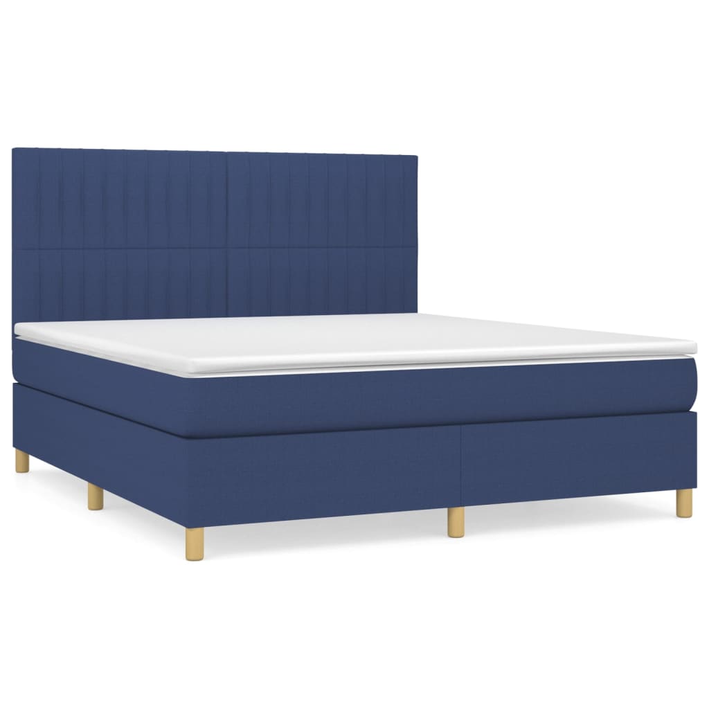 Κρεβάτι Boxspring με Στρώμα Μπλε 160x200 εκ. Υφασμάτινο