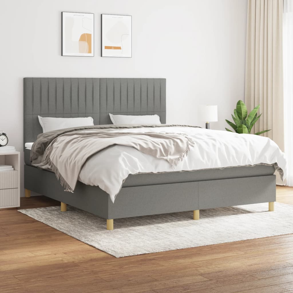 Κρεβάτι Boxspring με Στρώμα Σκούρο Γκρι 180x200 εκ Υφασμάτιν