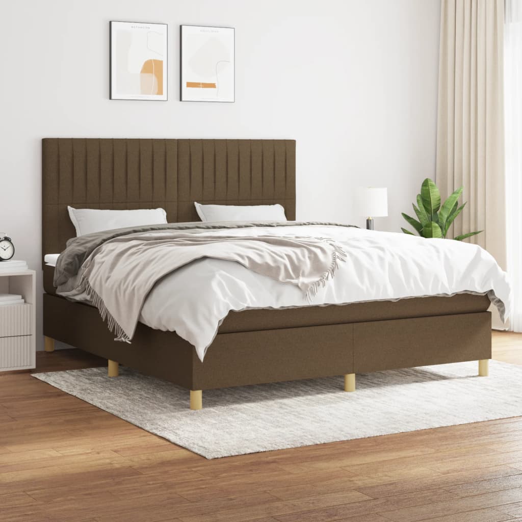 Κρεβάτι Boxspring με Στρώμα Σκούρο Καφέ 180x200 εκ Υφασμάτινο - Pakobazaar