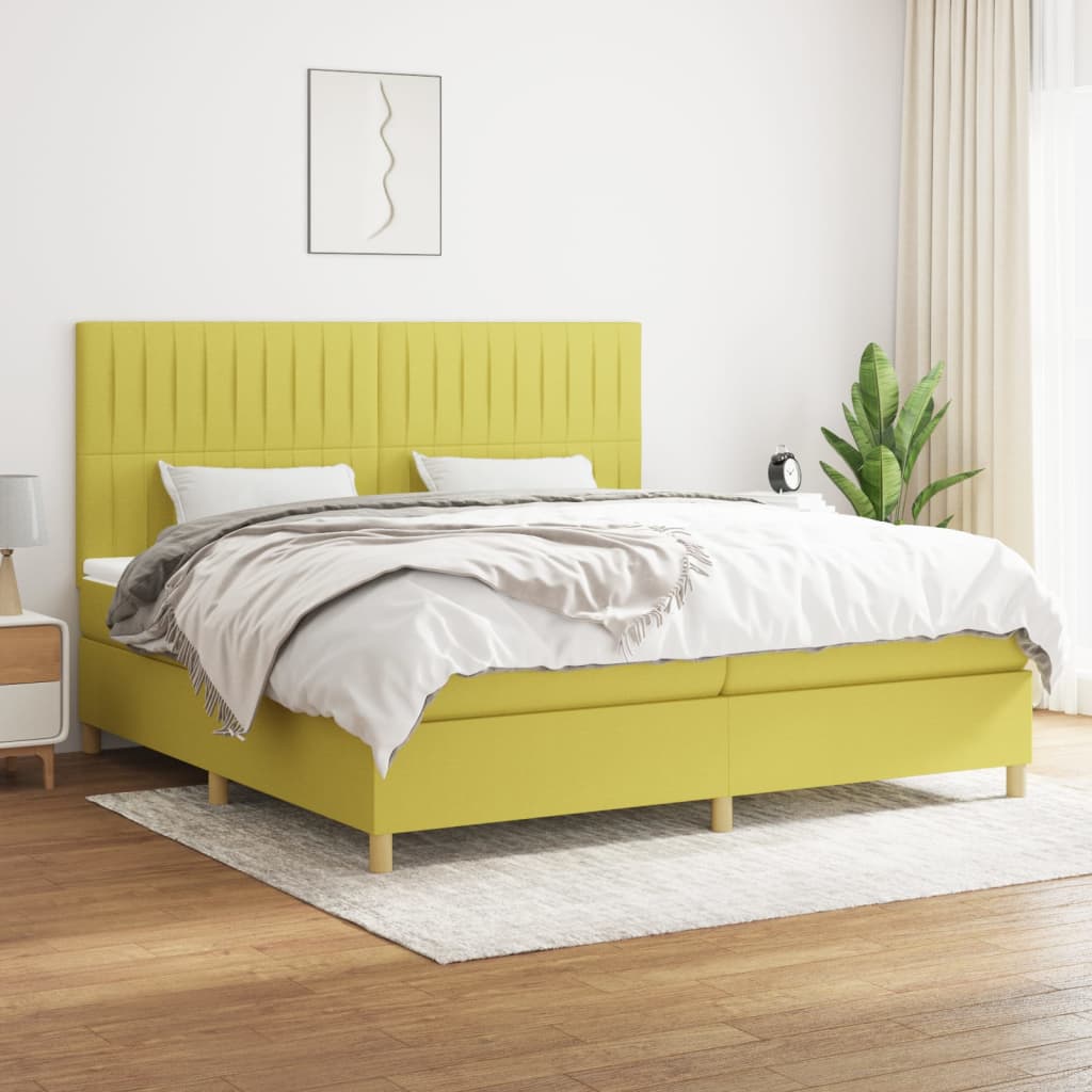 Κρεβάτι Boxspring με Στρώμα Πράσινο 200x200 εκ. Υφασμάτινο - Pakobazaar