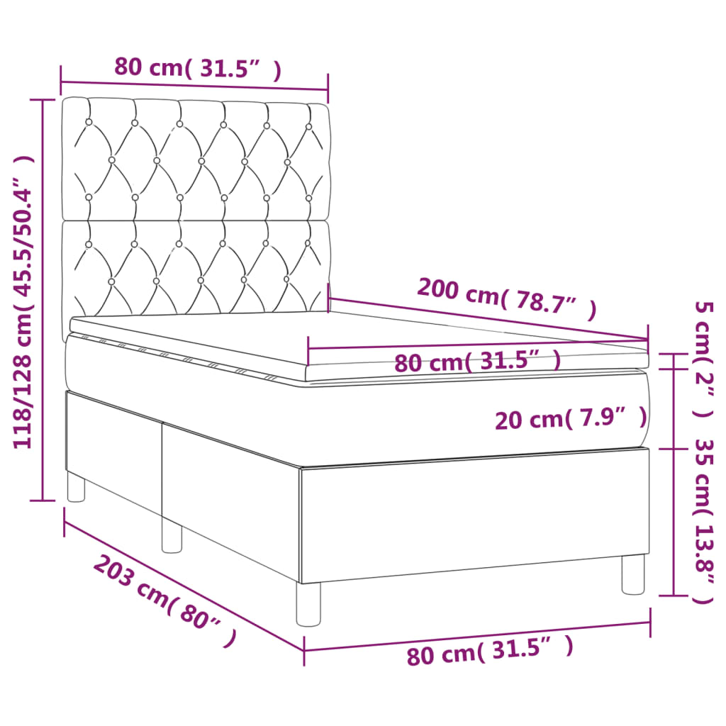 Κρεβάτι Boxspring με Στρώμα Ανοιχτό Γκρι 80x200 εκ. Υφασμάτινο