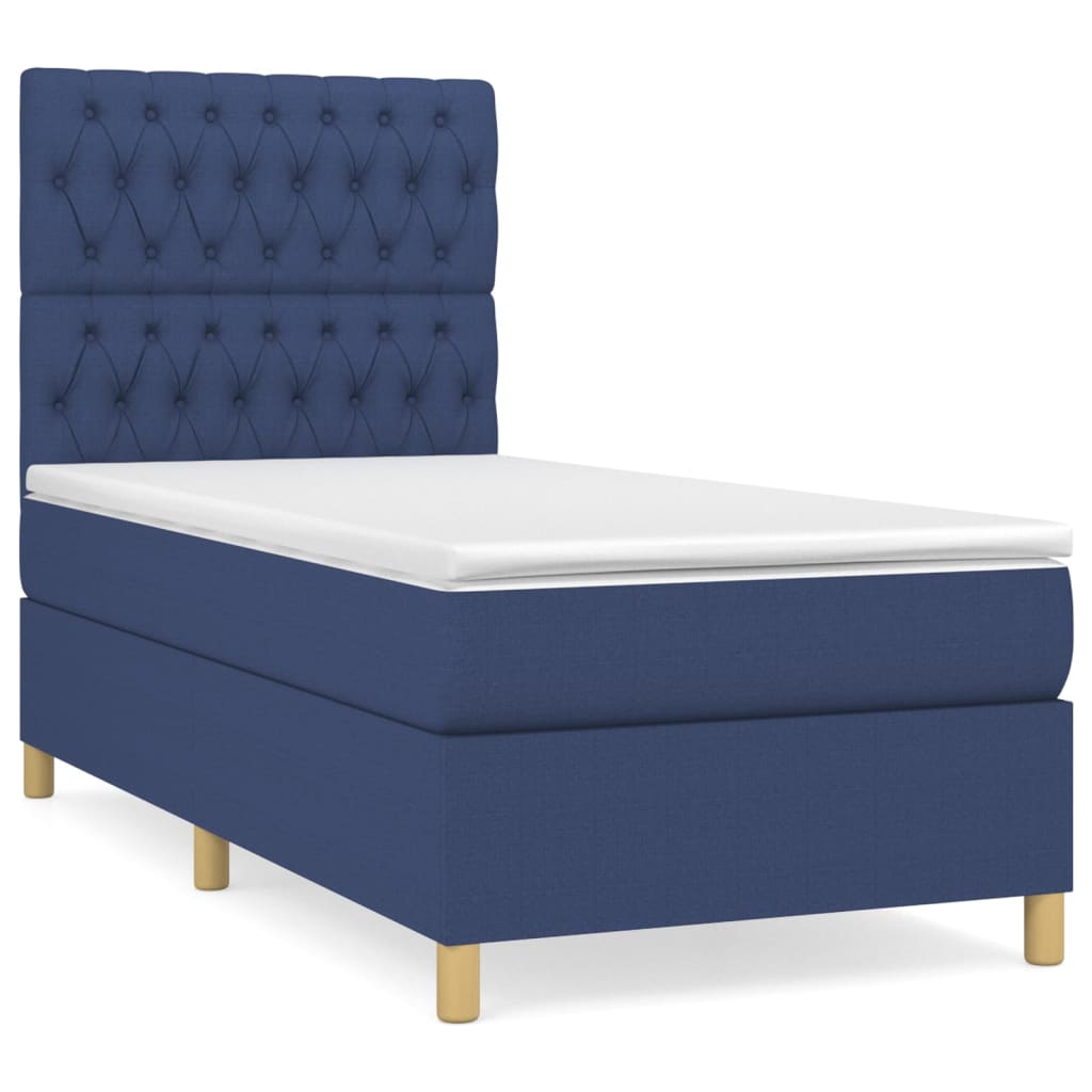 Κρεβάτι Boxspring με Στρώμα Μπλε 90x190 εκ.Υφασμάτινο