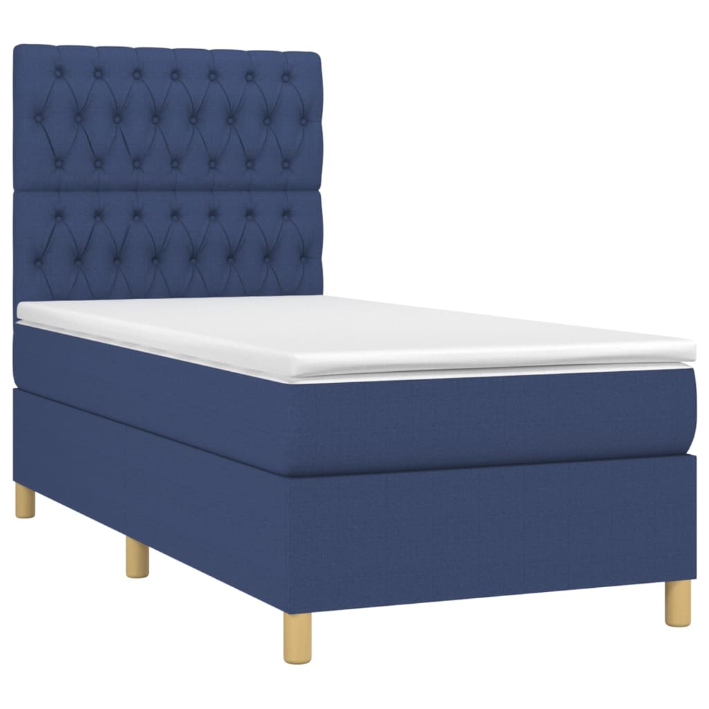 Κρεβάτι Boxspring με Στρώμα Μπλε 90x190 εκ.Υφασμάτινο