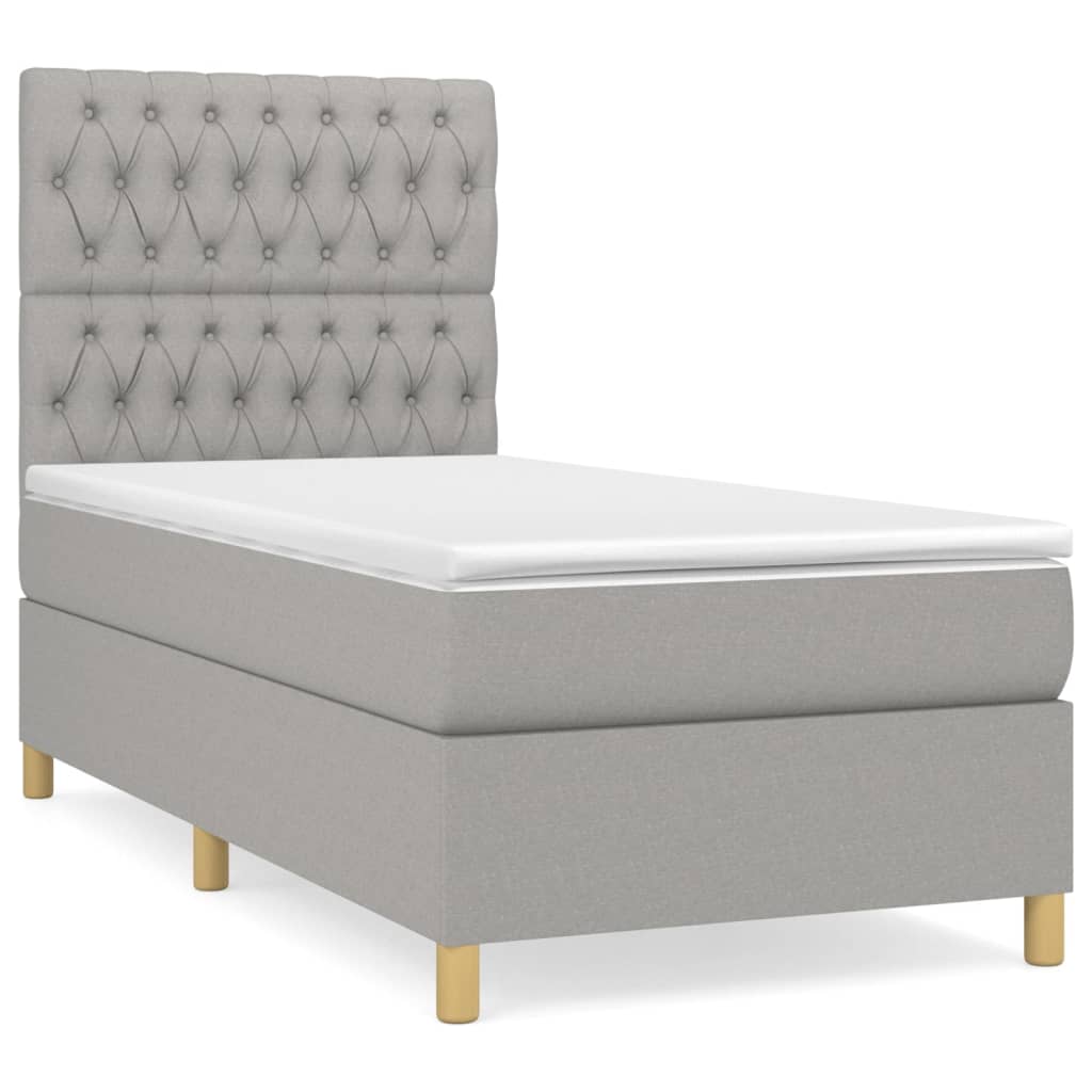 Κρεβάτι Boxspring με Στρώμα Ανοιχτό Γκρι 90x200 εκ. Υφασμάτινο
