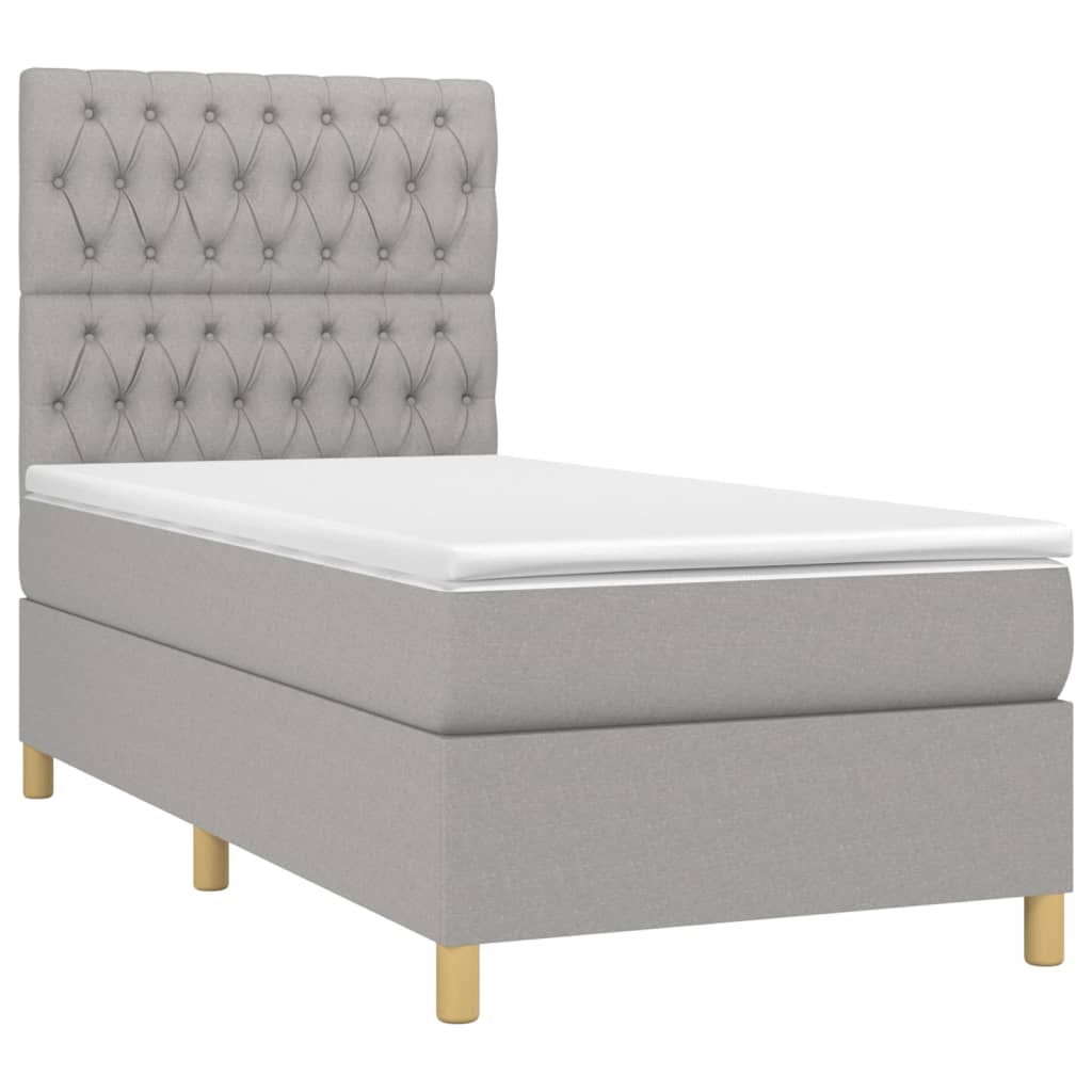 Κρεβάτι Boxspring με Στρώμα Ανοιχτό Γκρι 90x200 εκ. Υφασμάτινο