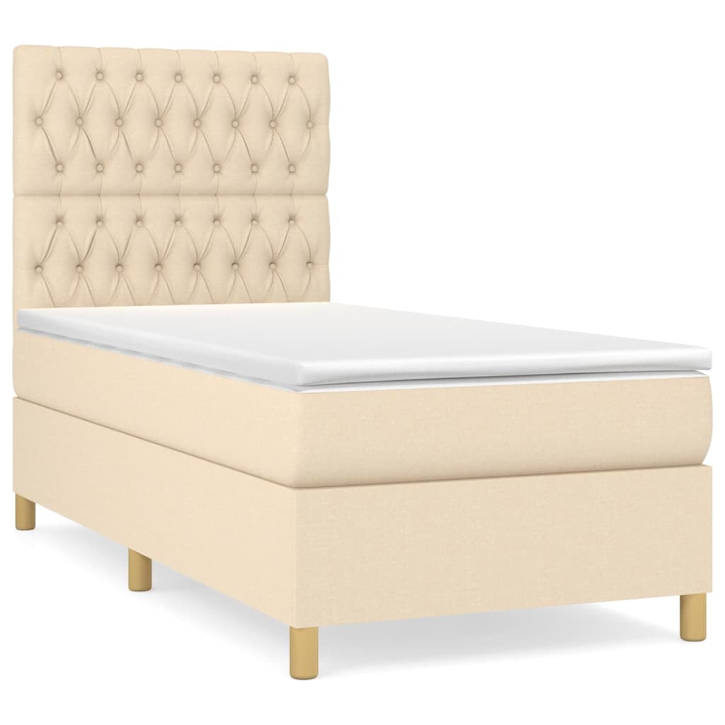 Κρεβάτι Boxspring με Στρώμα Κρεμ 100 x 200 εκ. Υφασμάτινο