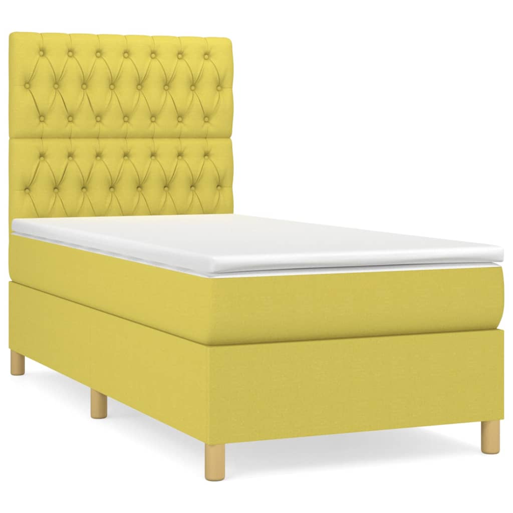 Κρεβάτι Boxspring με Στρώμα Πράσινο 100 x 200 εκ. Υφασμάτινο