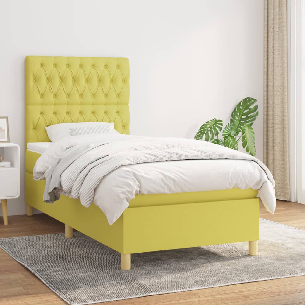Κρεβάτι Boxspring με Στρώμα Πράσινο 100 x 200 εκ. Υφασμάτινο