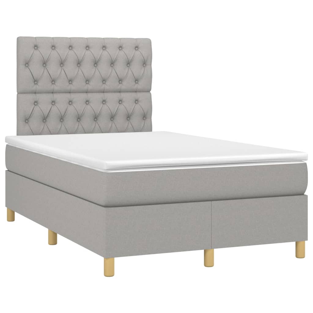 Κρεβάτι Boxspring με Στρώμα Ανοιχτό Γκρι 120x200 εκ. Υφασμάτινο