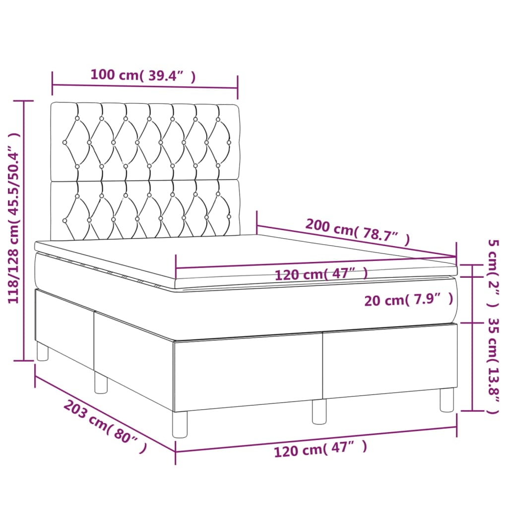 Κρεβάτι Boxspring με Στρώμα Κρεμ 120x200 εκ. Υφασμάτινο