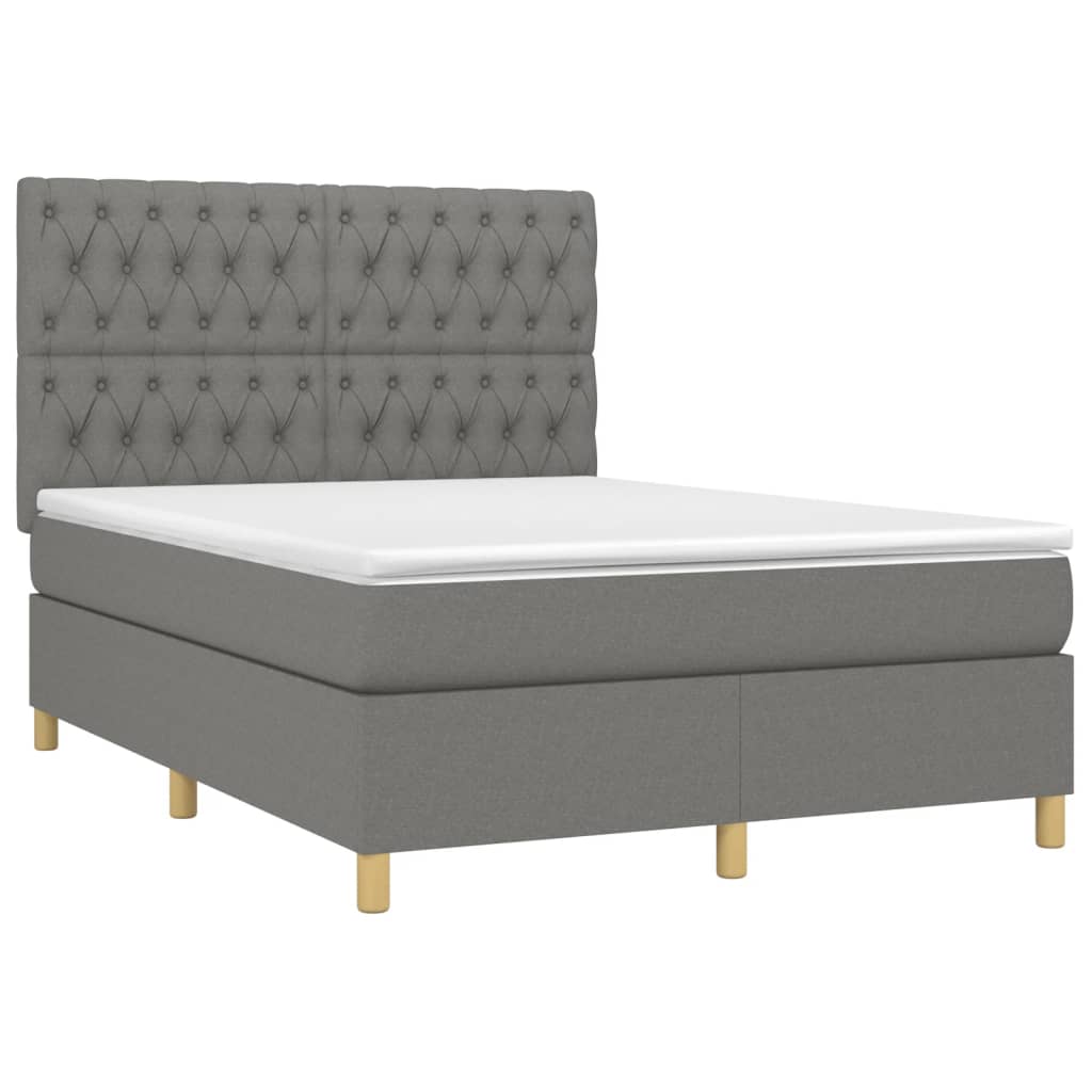 Κρεβάτι Boxspring με Στρώμα Σκούρο Γκρι 140x190 εκ. Υφασμάτινο