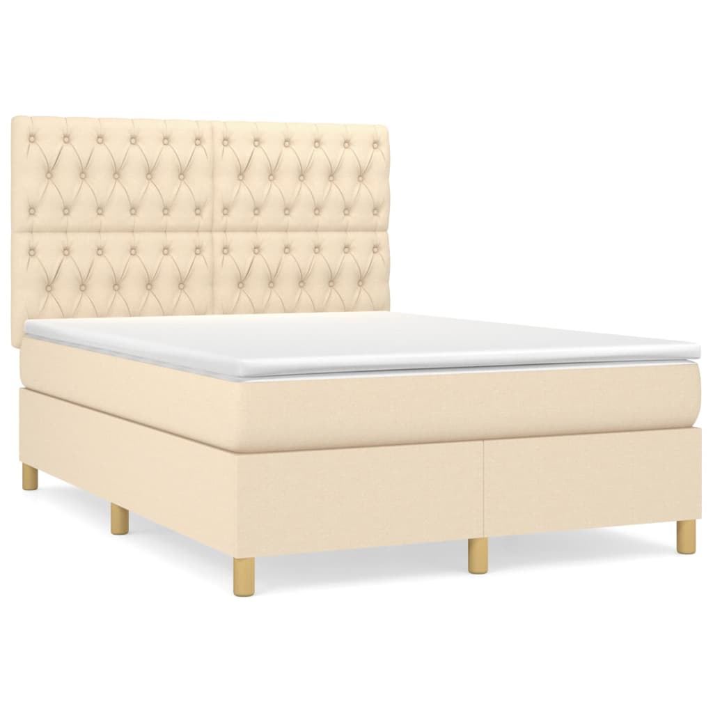 Κρεβάτι Boxspring με Στρώμα Κρεμ 140x190 εκ. Υφασμάτινο - Pakobazaar