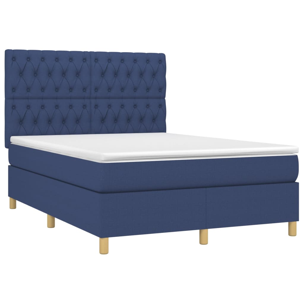 Κρεβάτι Boxspring με Στρώμα Μπλε 140x190 εκ. Υφασμάτινο