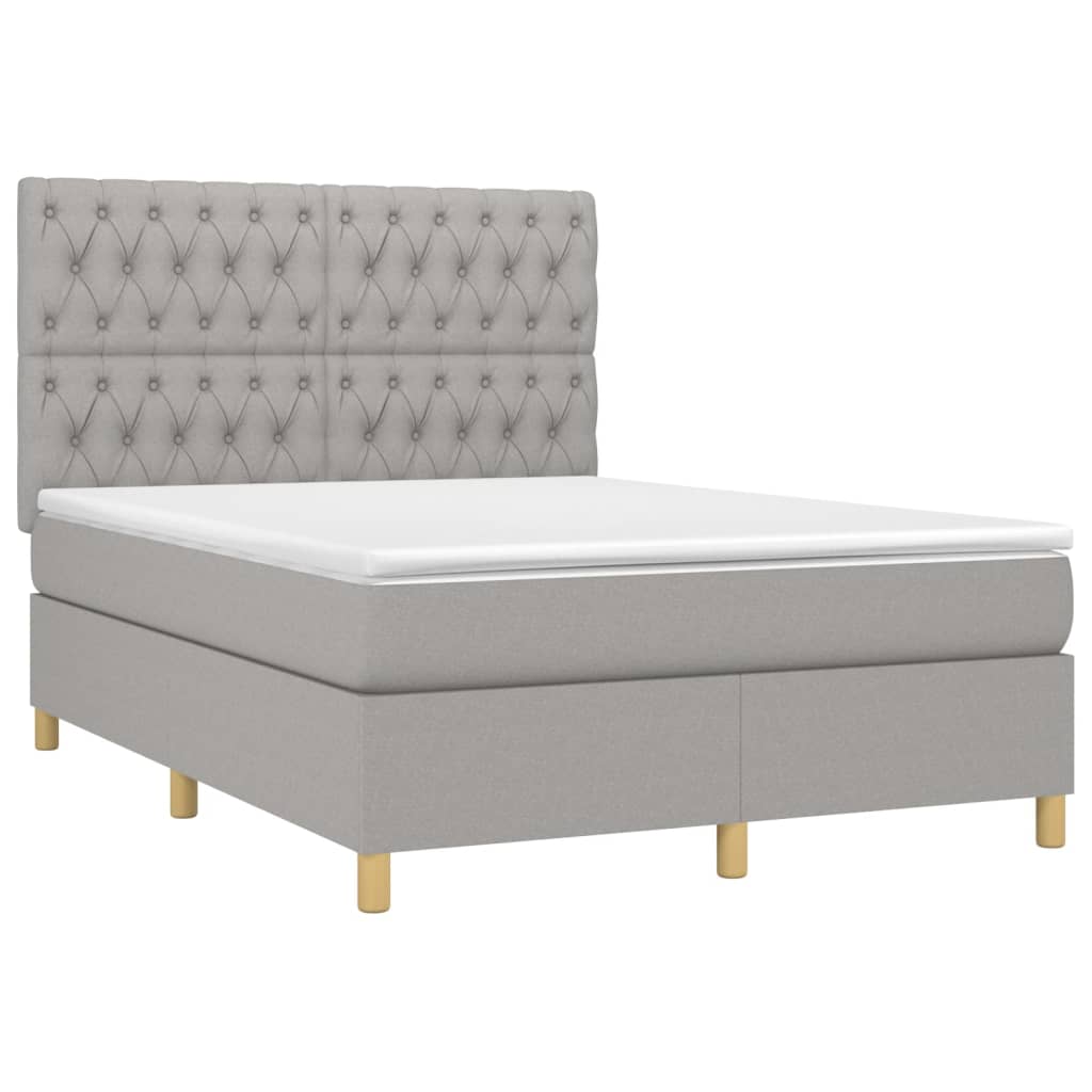 Κρεβάτι Boxspring με Στρώμα Ανοιχτό Γκρι 140x200 εκ. Υφασμάτινο