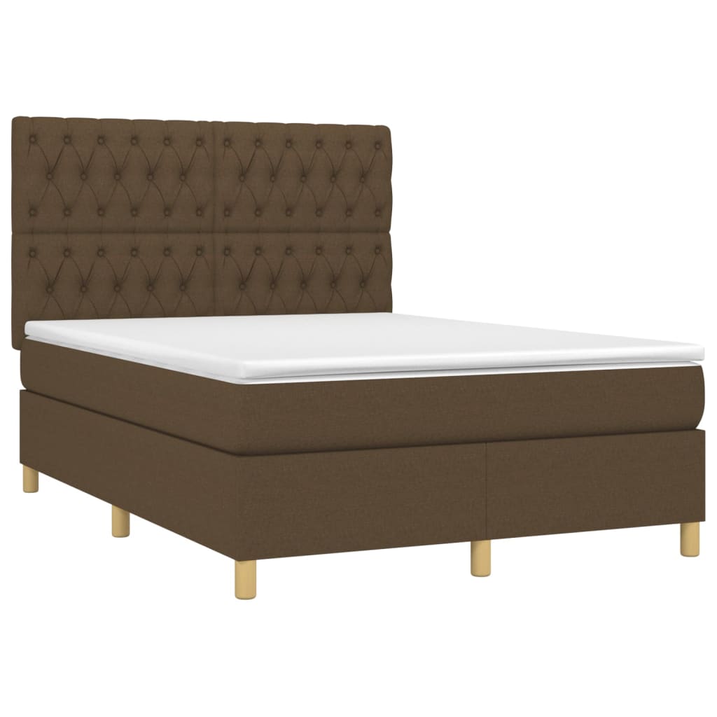 Κρεβάτι Boxspring με Στρώμα Σκούρο Καφέ 140x200 εκ Υφασμάτινο - Pakobazaar