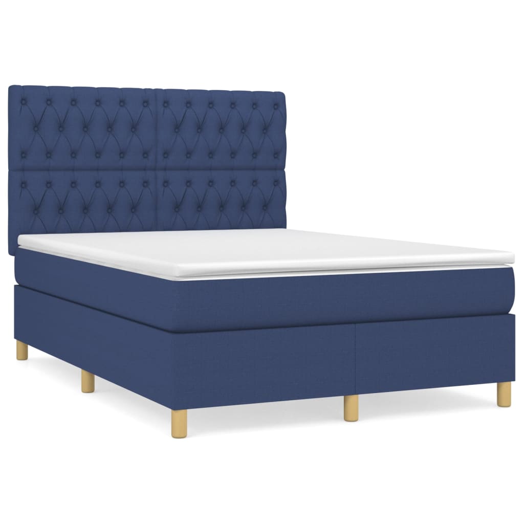 Κρεβάτι Boxspring με Στρώμα Μπλε 140x200 εκ. Υφασμάτινο