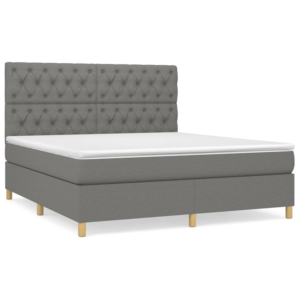 Κρεβάτι Boxspring με Στρώμα Σκούρο Γκρι 160x200 εκ Υφασμάτινο - Pakobazaar