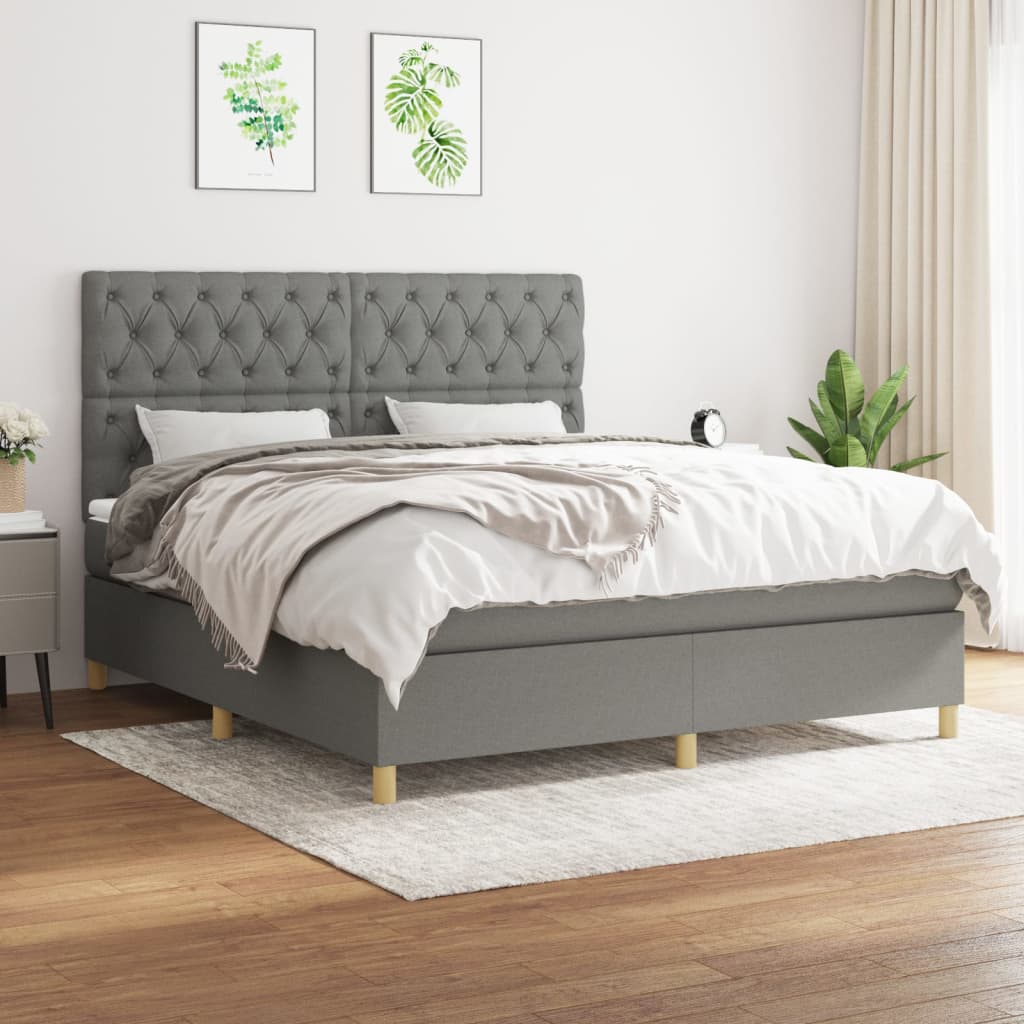 Κρεβάτι Boxspring με Στρώμα Σκούρο Γκρι 160x200 εκ Υφασμάτινο - Pakobazaar